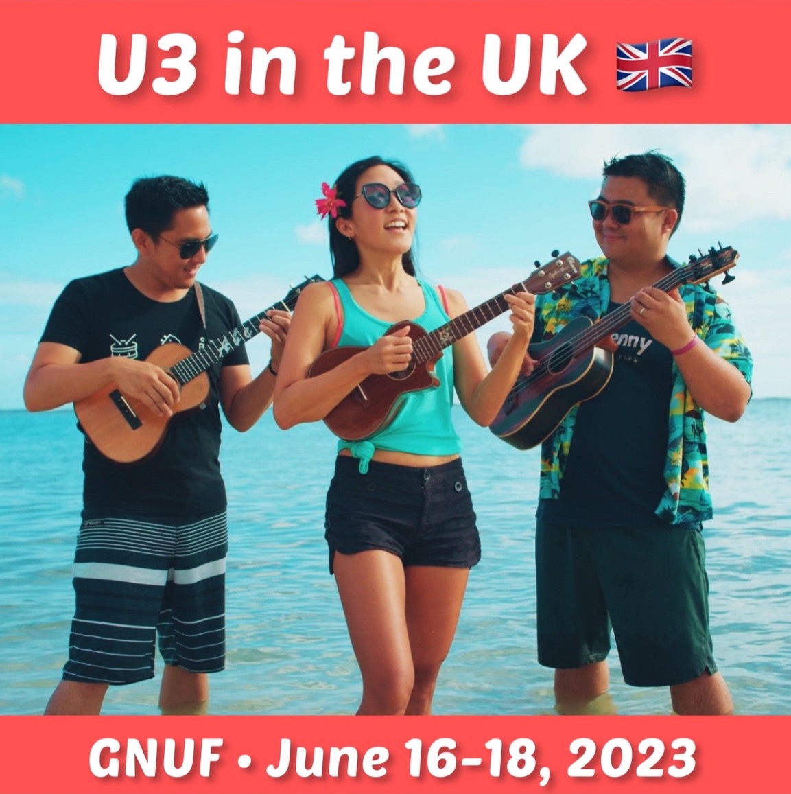 U3 trio Cynthia Lin, Abe Lagrimas Jr, Ukulenny GNUF tour 2023