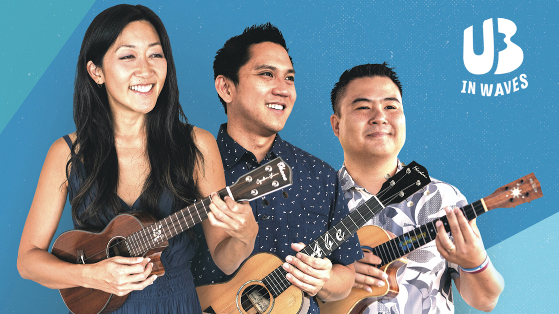 U3, Cynthia Lin, Abe Lagrimas Jr, Ukulenny posing with signature ukuleles